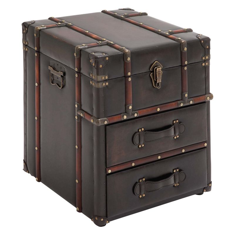 Wood and Faux Leather Trunk End Table Espresso Brown - Olivia & May, 4 of 6
