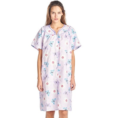 cotton house dress snap front Casual Nights Womens Snap Front Lightweight House Dress with Pockets | Short Sleeve Duster Housecoat for Lounging | Plaid Light Blue