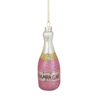 Northlight 5.25" Pink Glittered Champagne Bottle Glass Christmas Ornament