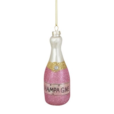 Northlight 5" Pink Glitter Champagne Bottle Glass Christmas Ornament