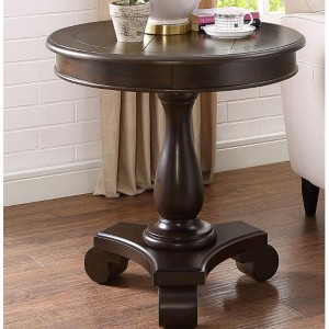 Round Side Table by Rene, featuring a Wooden Pedestal Base, Classic and Sturdy Design - 1 of 4