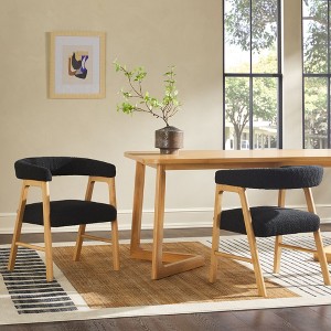 Saracina Home Set of 2 Modern Solid Wood Curved Back Dining Chair with Boucle Upholstery - 1 of 4