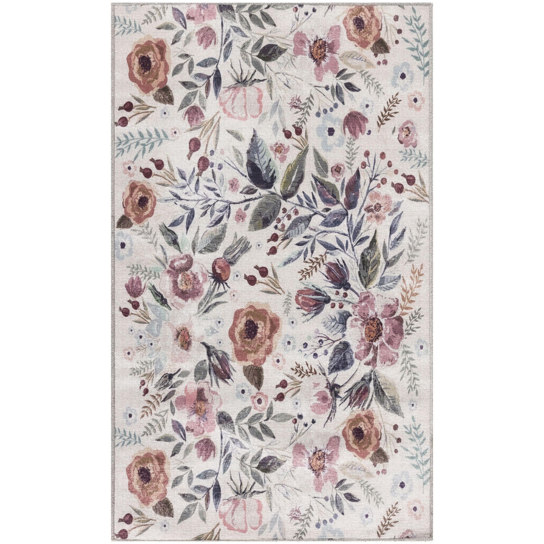 Nourison Nourison Washables 2' x 3' Ivory Pink Vintage Indoor Non-Slip Flatweave Rug