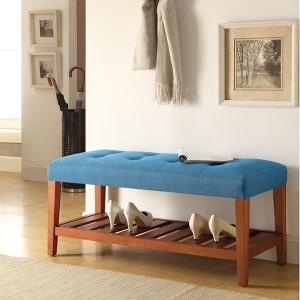GDFStudio Isaac Button Tufted Fabric Upholstered Wood 40“ Bench with Shelf - 1 of 4