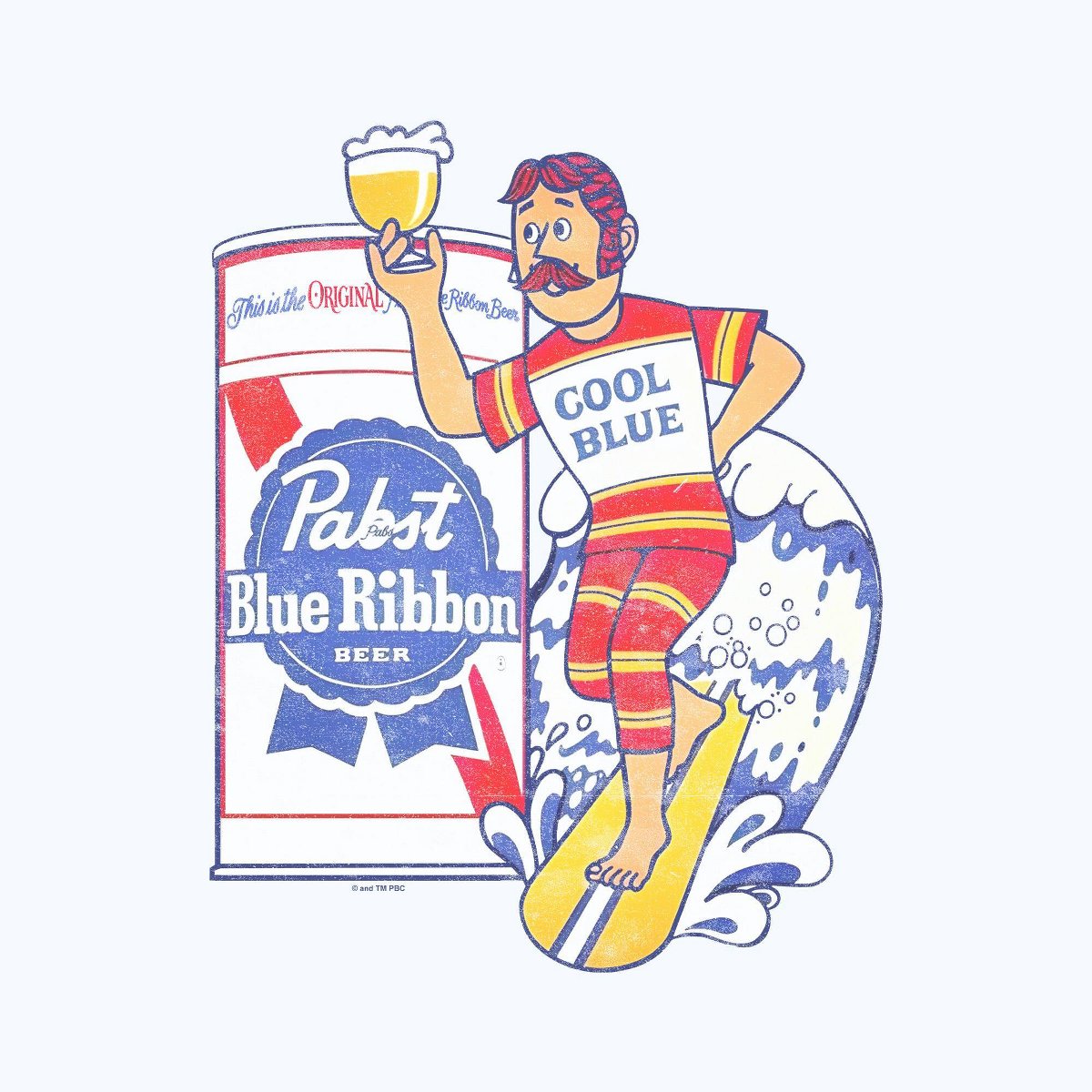 Мужские футболки Pabst Blue Ribbon Men's Pabst Blue Ribbon Surfing Short Sleeve Graphic T-Shirt - White XXL — фото 3