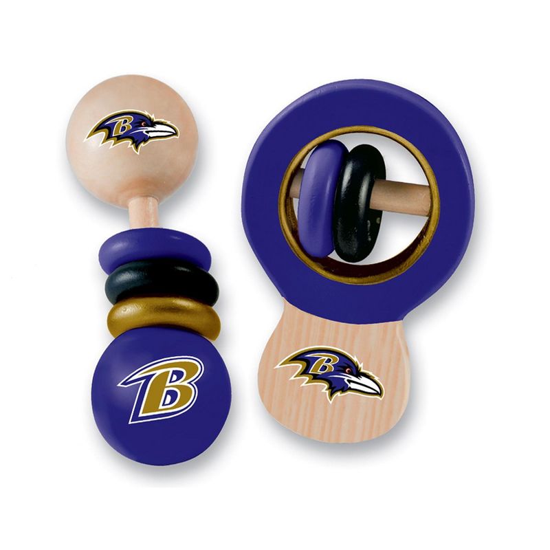 Baby Fanatic Wood Rattle 2 Pack - NFL Baltimore Ravens Baby Toy Set, 2 of 5