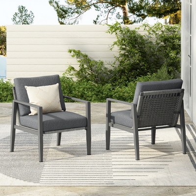 [Set of 2]Modern Patio Chaise Lounges, Chaise Lounges with Sleek Rope Accents and Black Aluminum Frame, Lounge Chair with PE Cushions-Coolbibila