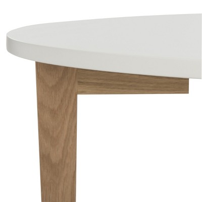 Transitional Dual-Tier Oval Coffee Table in White and Natural Wood