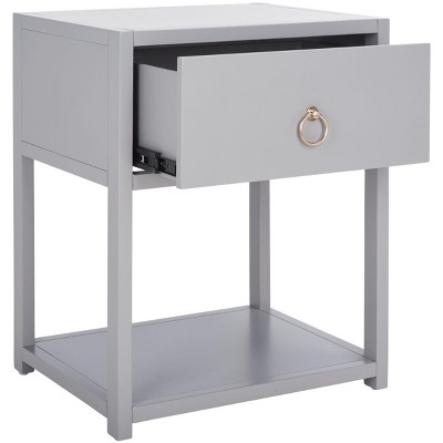 Contemporary Chic Grey Nightstand with Gold Pull and Shelf