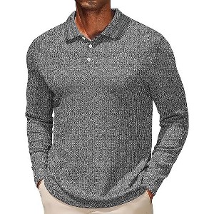 COOFANDY Men's Casual Polo Shirts Long Sleeve Textured Knit Tee Shirt Wrok Tshirts - 1 of 4