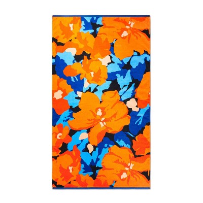 Floral Printed Beach Towel Orange/Blue - Tabitha Brown for Target