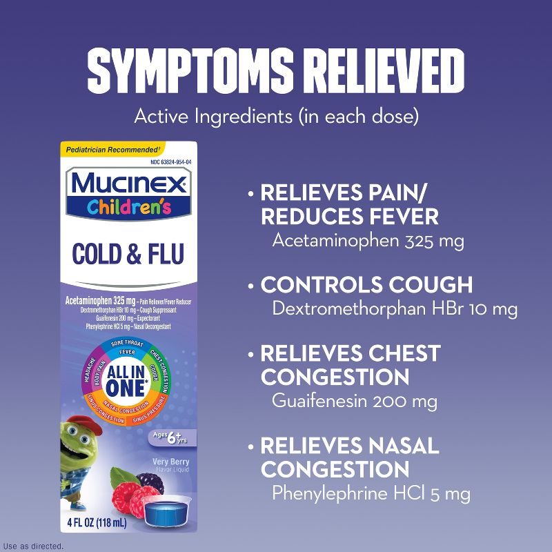 Mucinex Children&#39;s Multi-Symptom Cold and Sore Throat Relief Liquid - Very Berry - 4 fl oz, 5 of 12