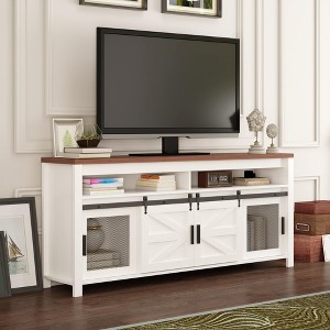 TV Stand, Entertainment Center - Farmhouse Media Console with Sliding Barn Doors & Mesh Doors, Rustic Wood Industrial Storage - 1 of 4
