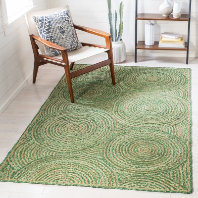Handmade Green and Natural Geometric Jute Area Rug, 3' x 5'