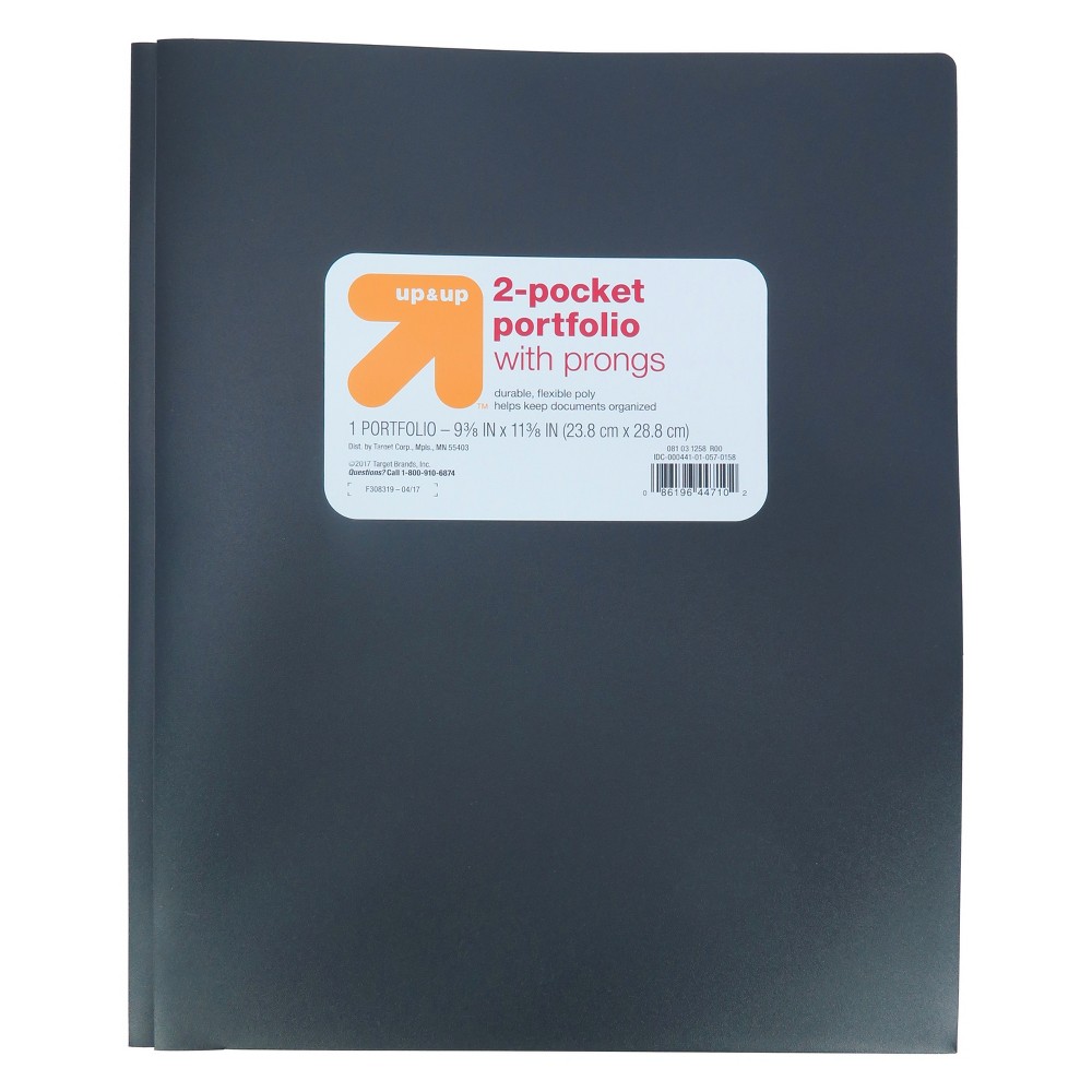2 Pocket Plastic Folder with Prongs Black - Up&Up was $0.75 now $0.5 (33.0% off)