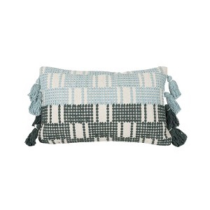 Hand Woven Tasseled Lumbar Pillow Turquoise Cotton With Polyester Fill by Foreside Home & Garden - 1 of 4