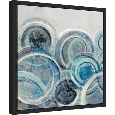 Abstract Blue and Grey Circles Canvas Wall Art, 16" Square