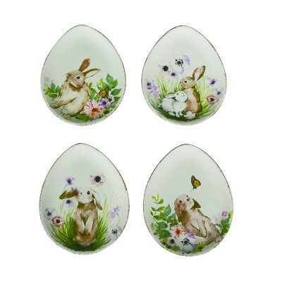 Transpac Ceramic Spring Floral Egg Plate Set of 4 Easter Home Decorations