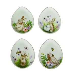 Transpac Ceramic Spring Floral Egg Plate Set of 4 Easter Home Decorations - 1 of 2