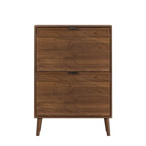 Maliang 31.5" Walnut Shoe Storage Cabinet, Fence Shoe Cabinet with 2 Flip Drawers, Suitable For Corridors And Entrances - 1 of 4