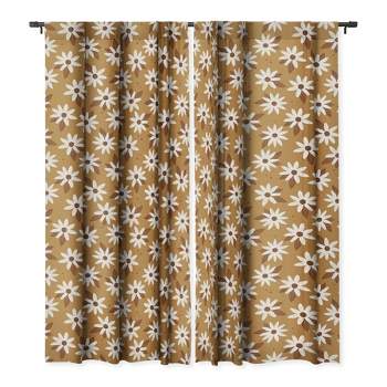 Avenie Boho Daisies In Golden Brown Set of 2 Panel Blackout Window Curtain - Deny Designs