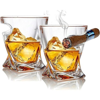 10oz Clear Glass Whiskey and Cigar Holder Set