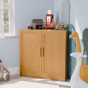 Wooakway Natural Wood/Black/Light/White Walnut Decorative Bookshelf 3 Shelf Adjustable Corner Cabinet for Kitchen Pantry Storage Small Space Organizer - 1 of 4