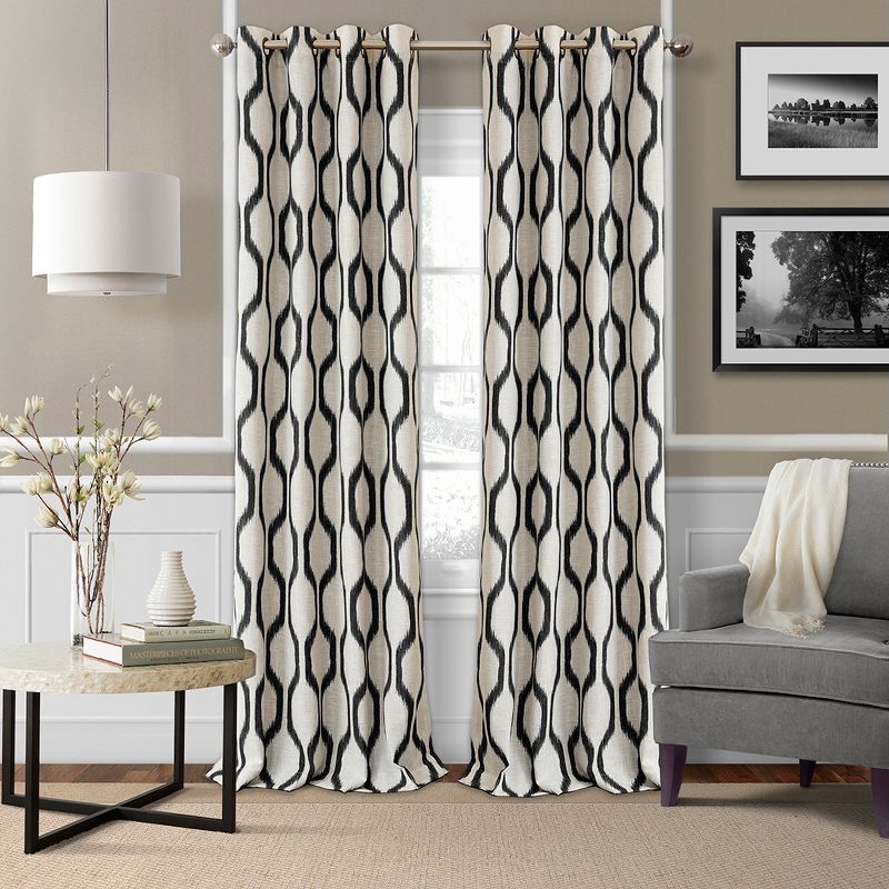 Renzo Ikat Geometric Linen Room Darkening Single Window Curtain Panel - Elrene Home Fashions, 1 of 5
