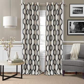 Renzo Ikat Geometric Linen Room Darkening Single Window Curtain Panel - Elrene Home Fashions
