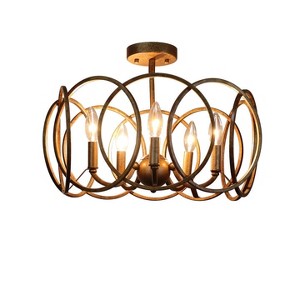 Chloe Lighting Archer Farmhouse-Style Antique Brass 4 Light Semi-Flush Fixture 24" Wide - 1 of 4