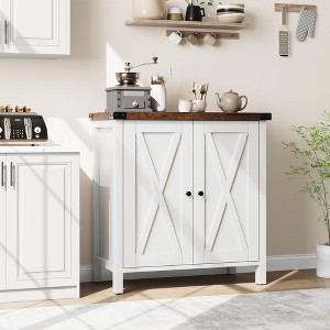 Farmhouse Sideboard with Storage, Kitchen Cabinet with Adjustable Shelves and 2 Barn Doors, Modern Wooden Dining Room Storage Cabinet - 1 of 4