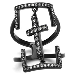 Slickblue IP Gun Black Stainless Steel Ring with Clear CZ Center Stone Women's Size 5-10 - 1 of 4