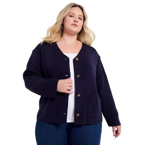 June + Vie by Roaman's Women's Plus Size Sweater Jacket - 1 of 4