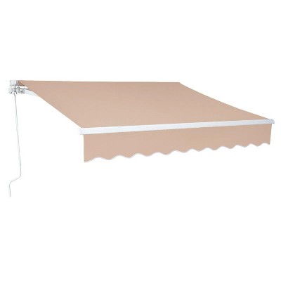 12ft x 10ft Brown Retractable Patio Awning - UV and water resistant durable aluminum frame with manual crank handle