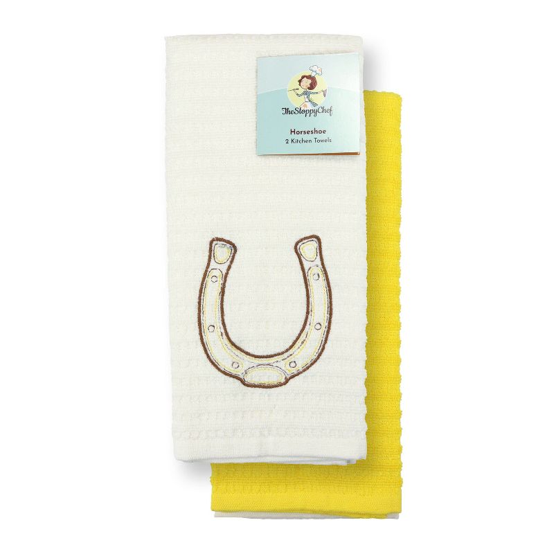 Sloppy Chef Lucky Embroidered Kitchen Towel (2-Piece Set), 16x26, 100% Cotton, Horseshoe Design, 1 of 9