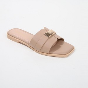 Berness Women's Kallen Vegan Leather Slide Sandals with Metallic Buckle Accent - 1 of 4