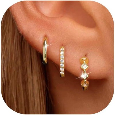 Small Gold Hoop Earrings Set for Women, 14K Gold Plated Lightweight Earrings Sets for Multiple Piercing