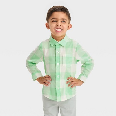 Image of Toddler Boys' Long Sleeve Woven Gingham Shirt - Cat & Jack™ Green 18M