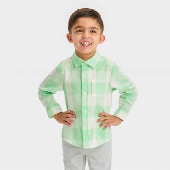 Toddler Boys' Long Sleeve Woven Gingham Shirt - Cat & Jack™ Green