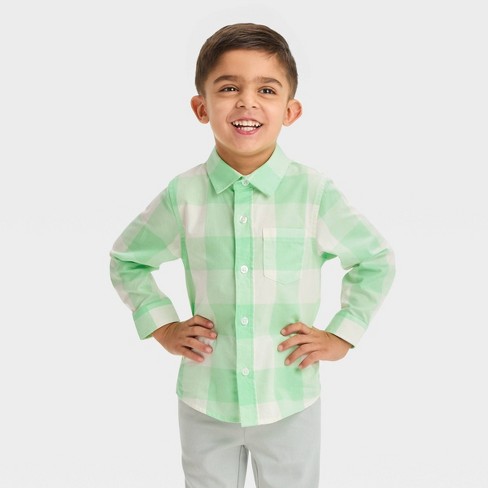 Toddler Boys' Long Sleeve Woven Gingham Shirt - Cat & Jack™ Green : Target