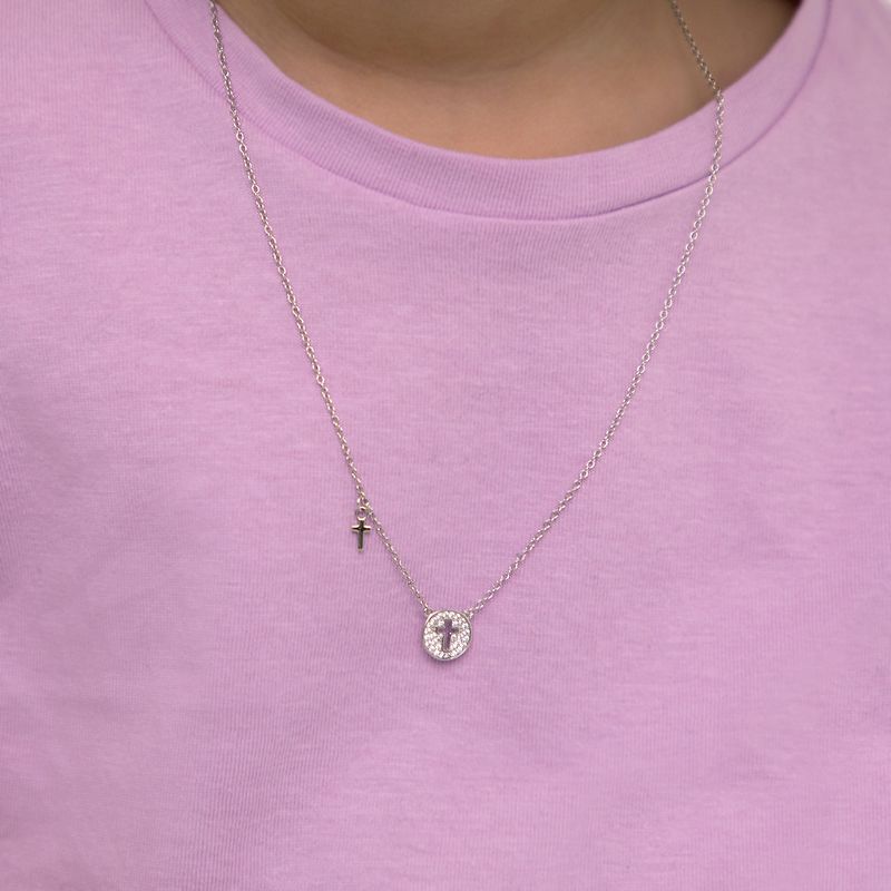 Girls' Tiny Cross & Key Sterling Silver Necklace - In Season Jewelry, 4 of 7