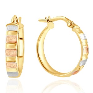 Pompeii3 14k Yellow Gold 4mm Small Tri-Color Hoops Women's Earrings 3/4" Tall 1.35grams - 1 of 4