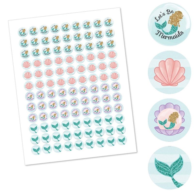 Big Dot of Happiness Let's Be Mermaids - Baby Shower or Birthday Party Round Candy Sticker Favors - Labels Fits Chocolate Candy (1 sheet of 108), 2 of 7