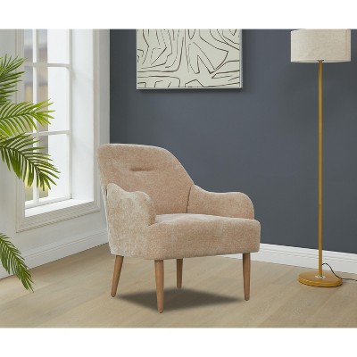 Okak Modern Chenille Armchair with Wooden Legs,Plush Living Room Accent Chair for Bedroom,Office