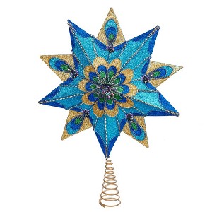 Kurt Adler 16-Inch 10 Point Peacock Glitter Treetop - 1 of 4