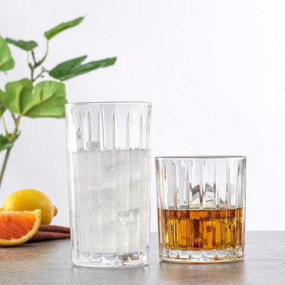 Alina Clear Ribbed Highball and Tumbler Glass Set
