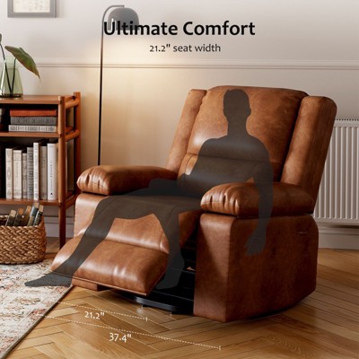 Coucheta Power Recliner,PU Leather,55cm Wide Seat,135° Recline,8-Point Massage & Heating,Remote Lift Armrests(Vintage)