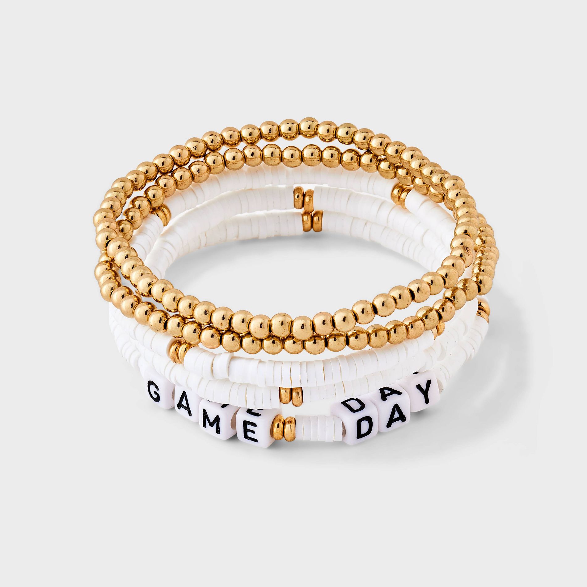 Game Day Let's Go Heishi Bead Stretch Bracelet Set 5pc - Universal Thread™ Gold/White