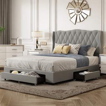 Queen Size Wood Platform Bed With Underneath Storage And 2 Drawers ...