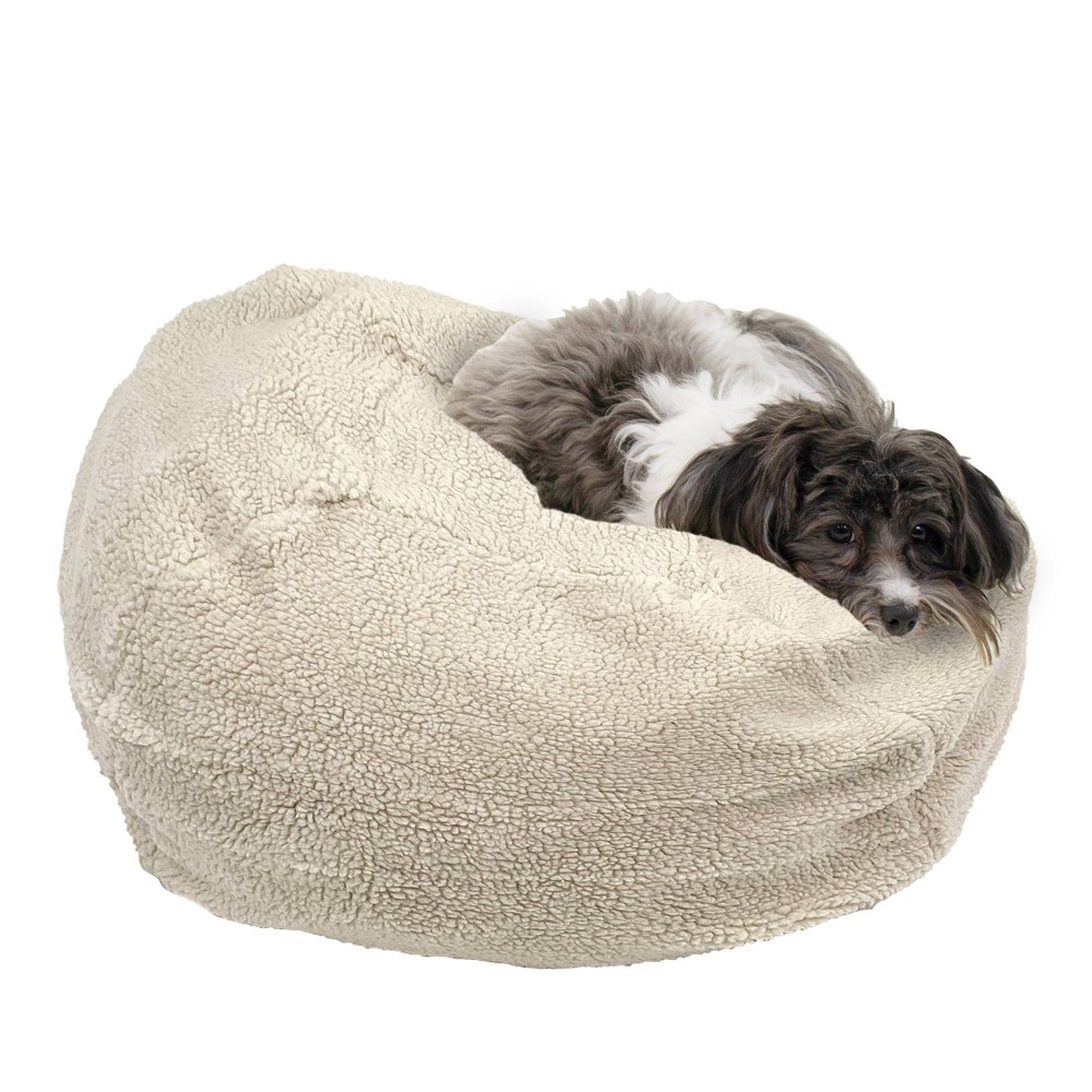 Carolina Pet Company Faux Shearling Puff Ball Dog Bed - M - Natural
